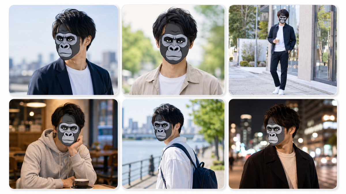 マッチングアプリ向けに場所・服装・雰囲気を変えた6パターンの写真例