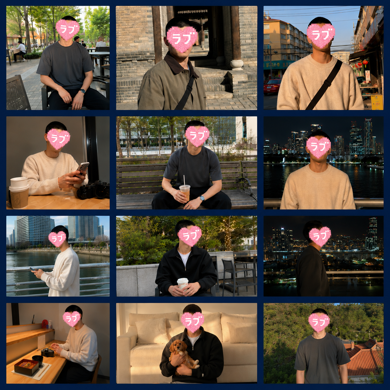 場所・時間帯・服装・雰囲気を変えた男性のプロフィール写真例